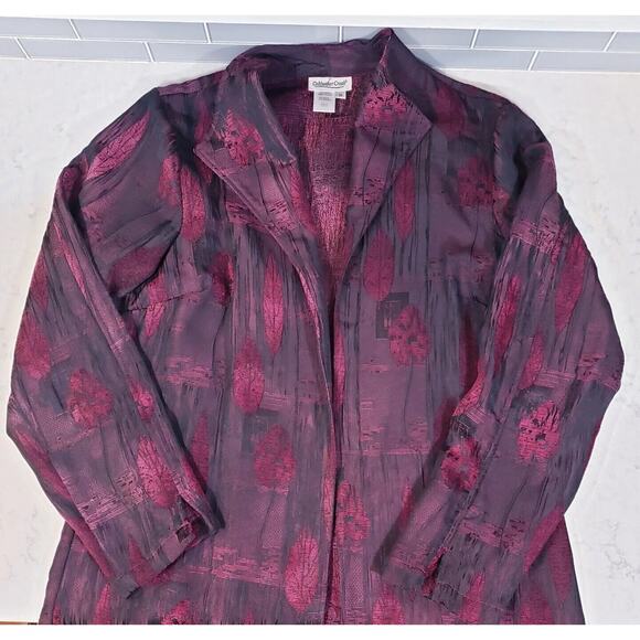 COLDWATER CREEK Jacket Size Medium Red & Black Jacquard Lightweight Duster VGUC - Picture 4 of 10